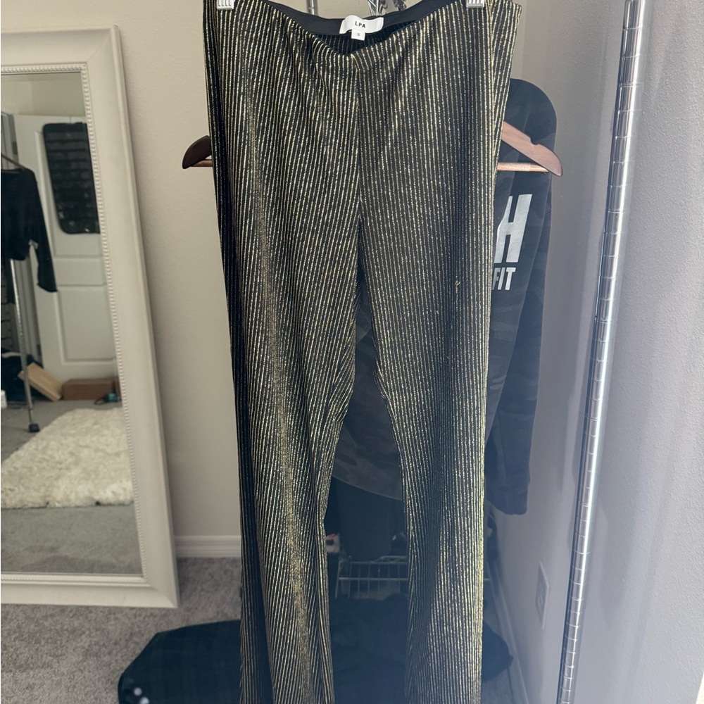LPA Gold Metallic Ribbed Flare Pants - Picture 2 of 4